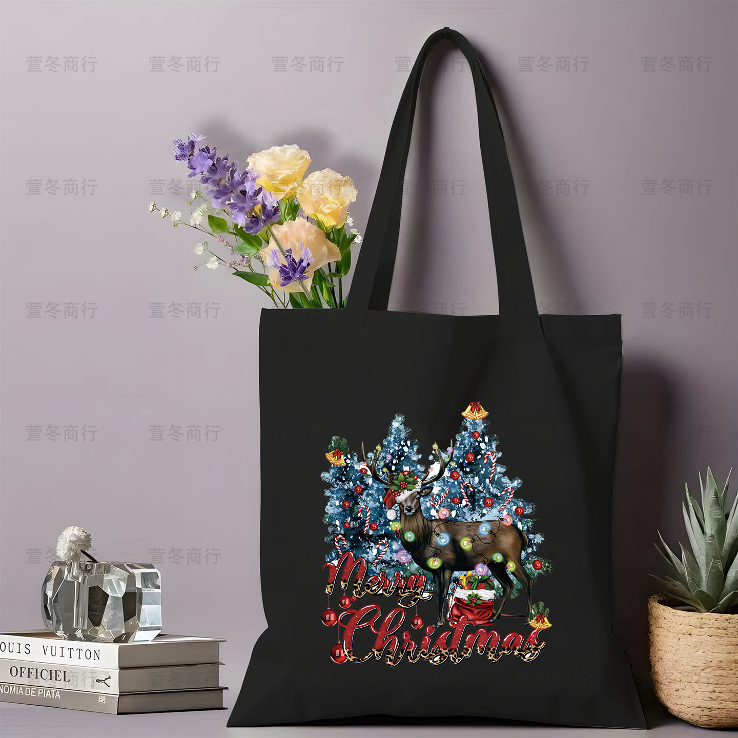 Bolsa de lona de Santa Claus de dibujos animados estudiantes bolsas de lona de mano de Navidad bolsas de hombro de gran capacidad ventas calientes transfronterizas