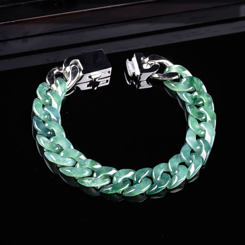 Natural A-Grade Jade Fashion Cuban Chain, Finely Crafted Old Pit Ice-Type Jade, Trendy Hip-Hop Personalized Bracelet, Beautiful Jade Natural A-Grade Jade Fashion Cuban Chain, Finely Crafted Old Pit Ice-Type Jade, Trendy Hip-Hop Personalized Bracelet, Beautiful Jade