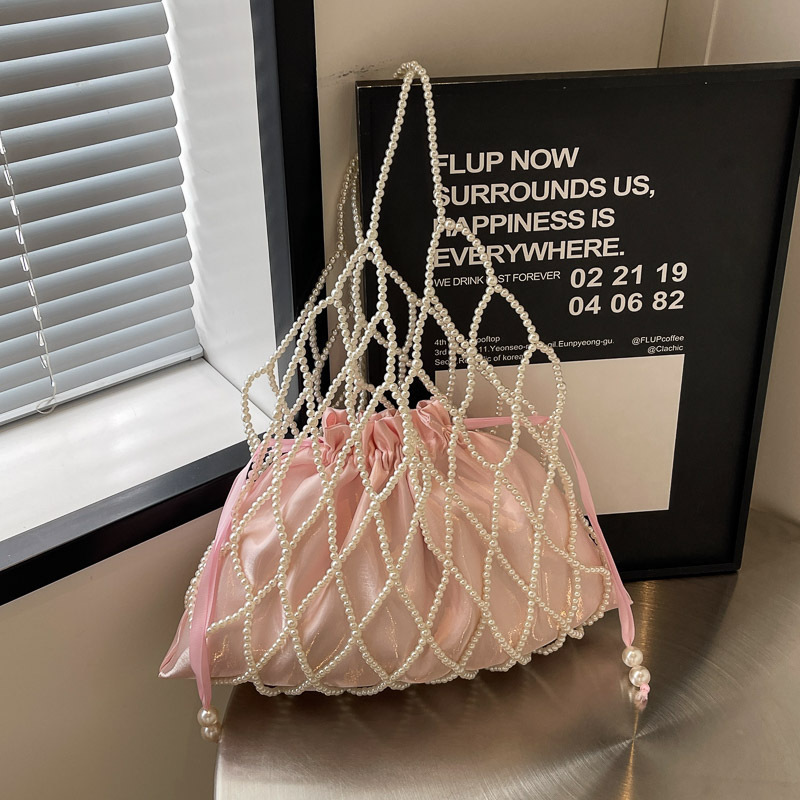 Unique Pearl Hollow-Out Woven Handbag for Women, 2026 Spring New French Stylish Trendy Shoulder Fishnet Bag
