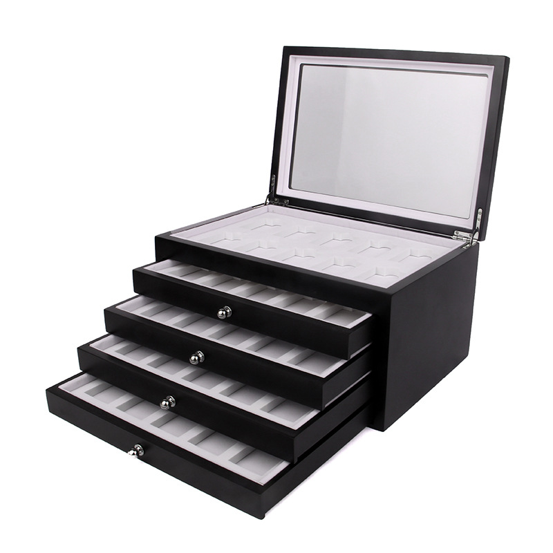 New wooden lighter gift box storage box multi-layer 50 grid lighter cigarette butt display box collection box