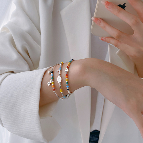 925 sterling silver rainbow bracelet for women summer smiley love bear cloud ins niche design  new trend