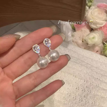 韩系闪钻水滴珍珠耳环女2026新款高级感小众独特耳环网红爆款耳饰