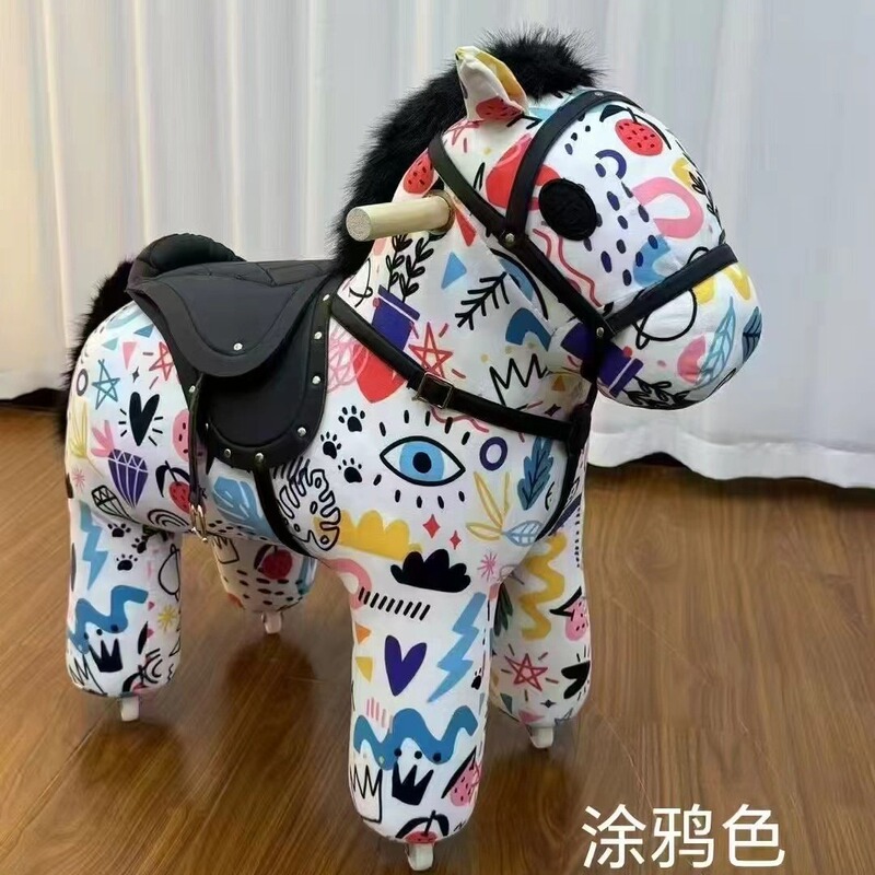 网红小马滑轮凳仿真战马坐凳儿童生日礼物动物凳落地滑轮小马凳子|undefined