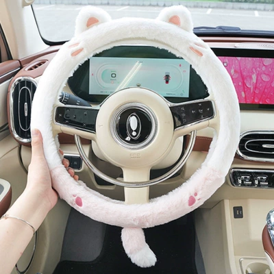 Style Protective Handlebar Cover Cute | Steering wheel cover - plush-pink-claw-cat-handle-round-38cm