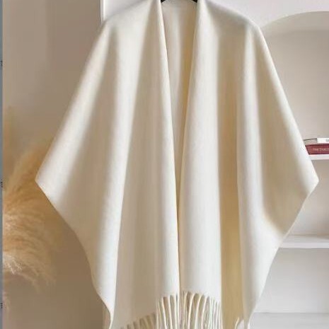 Cross-Border Wool Solid Color Split Shawl, Chinese Style Cheongsam Outerwear Fabric with Tassels, Large Check Jacquard Cape Shawl Cross-Border Wool Solid Color Split Shawl, Chinese Style Cheongsam Outerwear Fabric with Tassels, Large Check Jacquard Cape Shawl