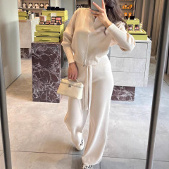 欧美女装跨境外贸时尚2025秋季新款圆领拉链开衫外套长裤休闲针织