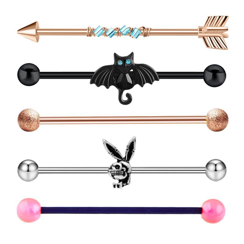 European American Best-Selling Industrial Rod Ear Bone Nail 5-Piece Set Star Snake Chain Earrings Stainless Steel Body Jewelry detail image 9