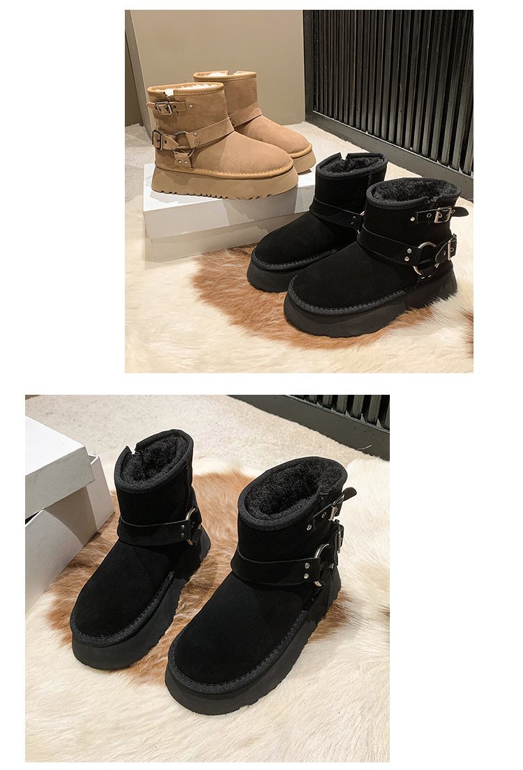 Cizme de zăpadă cu talpă groasă pentru femei, iarna 2023, noi, din pluș și izolație groasă, burete, cizme scurte de zăpadă din bumbac_voghion.com