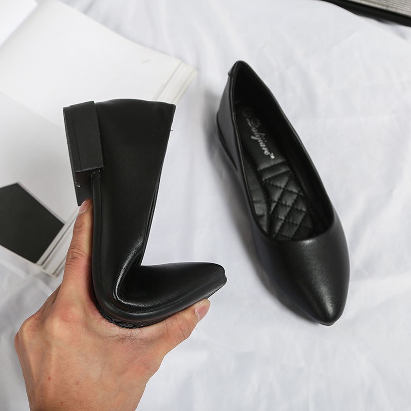 Zapatos planos de mujer con punta en pico para comercio exterior al por mayor, zapatos de trabajo de cuero suave con suela blanda, zapatos de mujer versátiles de tacón bajo.