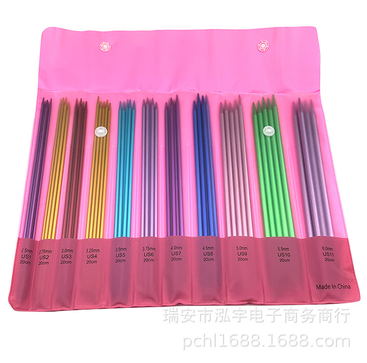 Herramientas de tejer suéter aguja de alúmina aguja de suéter de doble punta 20CM aguja de palo conjunto 11 paga 5 envases de PVC para cada