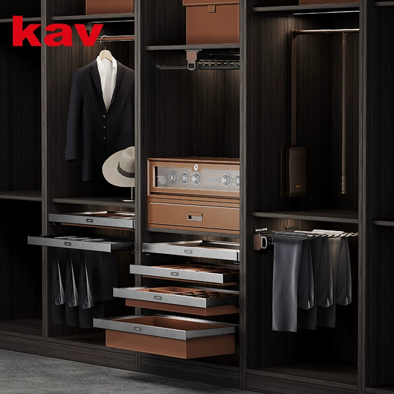 wardrobe built-in leather trouser rack aluminum alloy pull-out damping buffer silence trouser rack