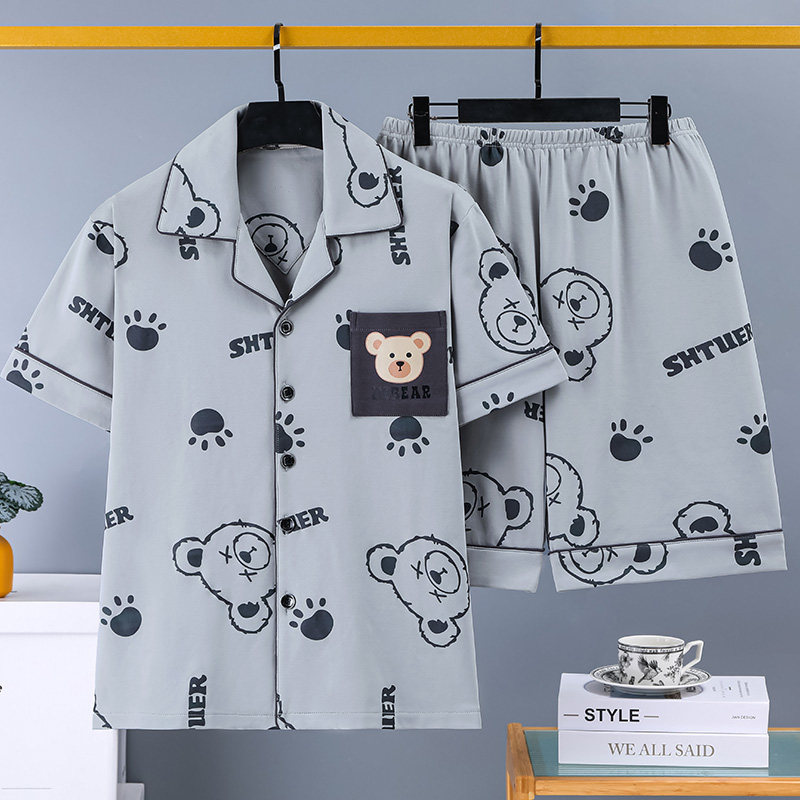 Add fertilizer to increase 5XL men's pajamas imitation cotton long sleeve spring and autumn youth summer days boys 280kg home clothing 6