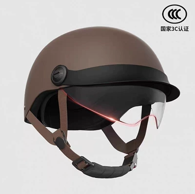 Safety Helmet Battery Motorcycle All-Season — Motosiklet kaskı (dəbilqə) - 3c-certification-retro-brown-hat-brim-transparent-endoscope