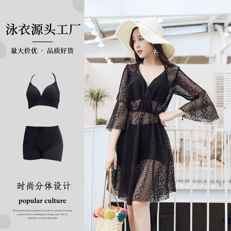 Split swimsuit women's slim belly cover three-piece set with steel support pure desire blouse long sleeve sexy swimsuit wholesale