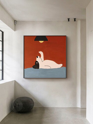 Square living room decorative painting cartoon animals red children's room wall art modern light luxury high-end entryway painting