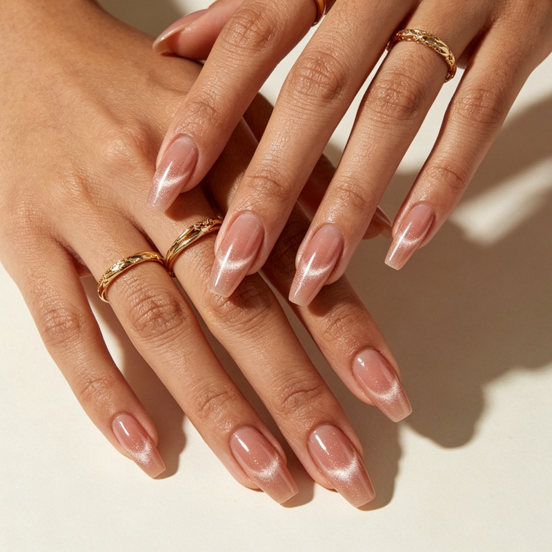 New Pink Gradient Curved Cat's Eye Wear Armor Code Blush Prefabricated Nail Pieces Nail White False Nails Wholesale