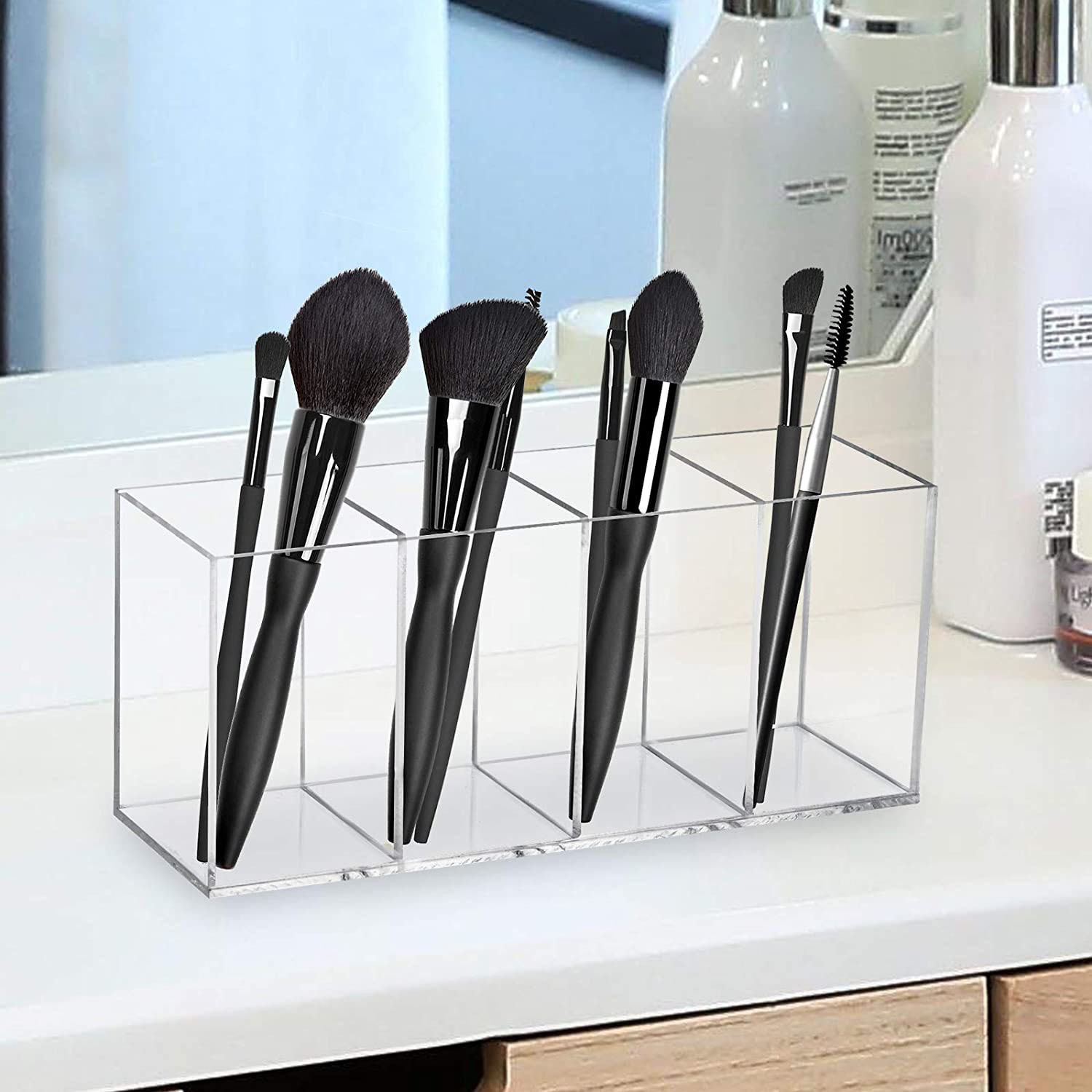 4插槽 亚克力铅笔笔筒  透明 亚克力收纳储存盒  化妆品收纳盒