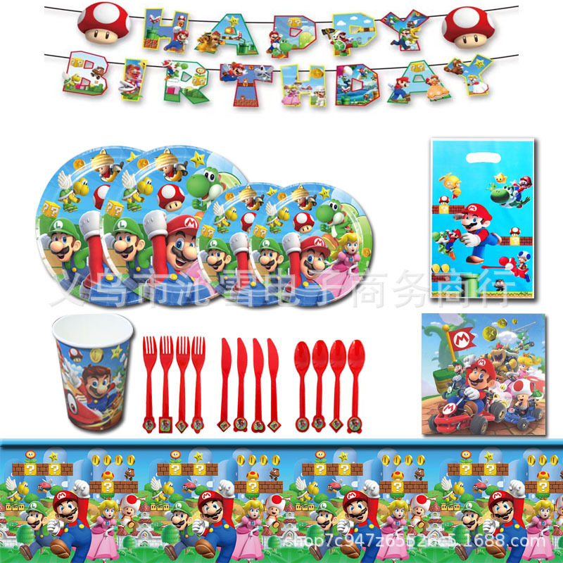 in stock Mario Theme Party Decoration Tableware suit Paper Tray Paper Cup Tissue Tablecloth Cake Cutlery in stock Mario Theme Party Decoration Tableware suit Paper Tray Paper Cup Tissue Tablecloth Cake Cutlery