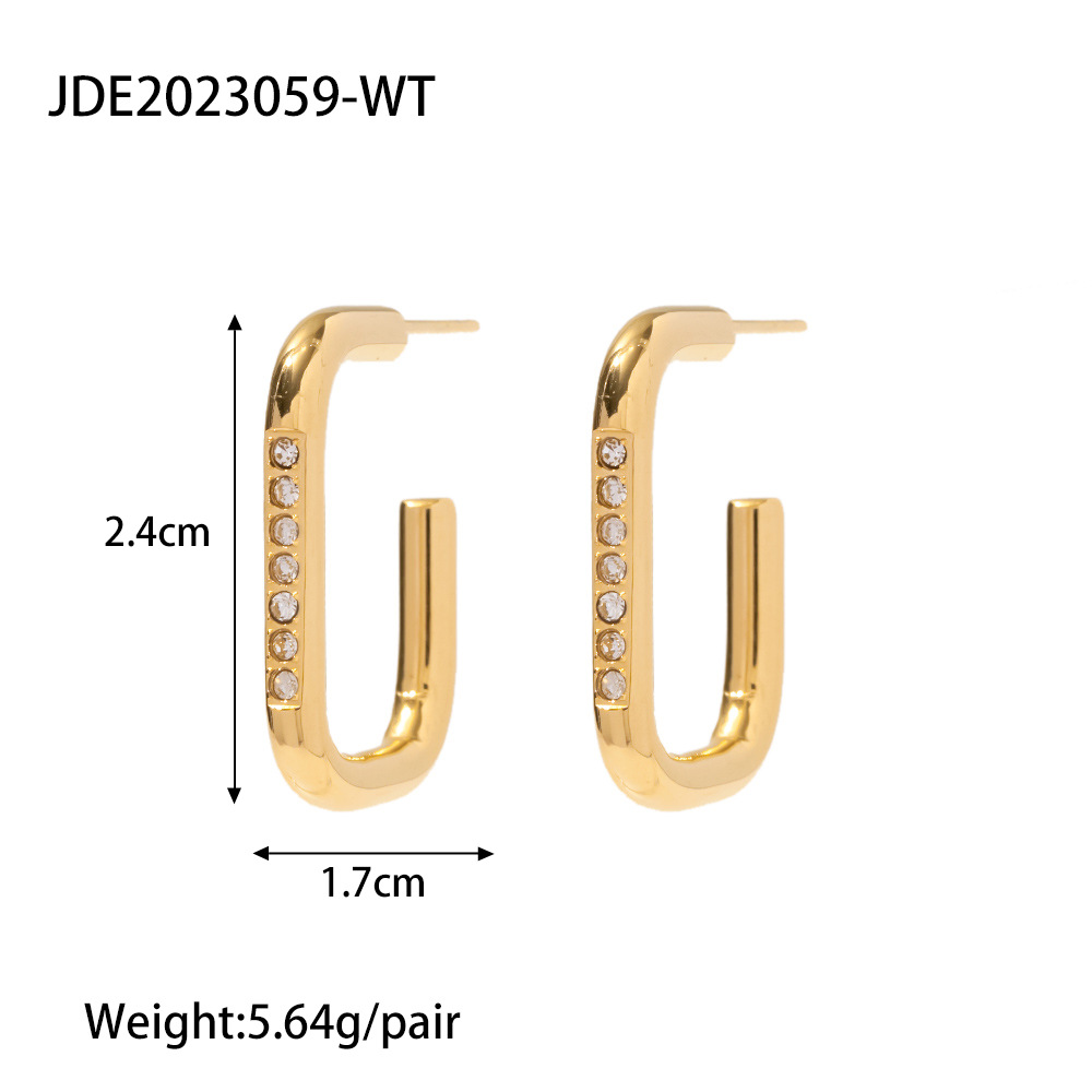 Fashion U Shape Stainless Steel Inlay Zircon Hoop Earrings 1 Pair