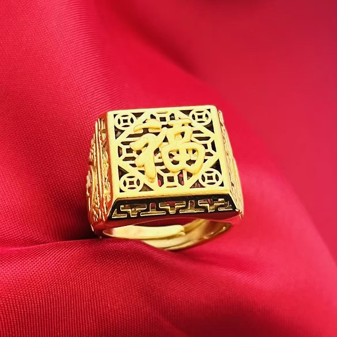 黄銅の金メッキの福の金儲けの指輪の男性の多種類の車の花は宝の蛇口の関公の戒子の金メッキの指輪を招きます。