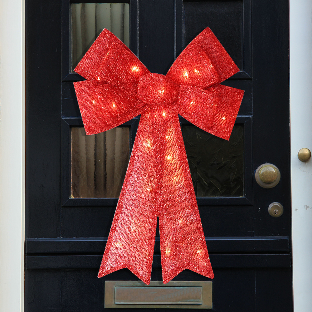 2024 Large Christmas Bow Tie Christmas Ornament Wall Hanging Christmas Tree Decoration LED Lighted Bow Tie