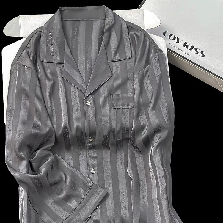 Daishian Clothing [Collar Embroidery] Men's Pajamas Casual Jacquard Pajamas Ice Silk Silk Embroidery High-End 5