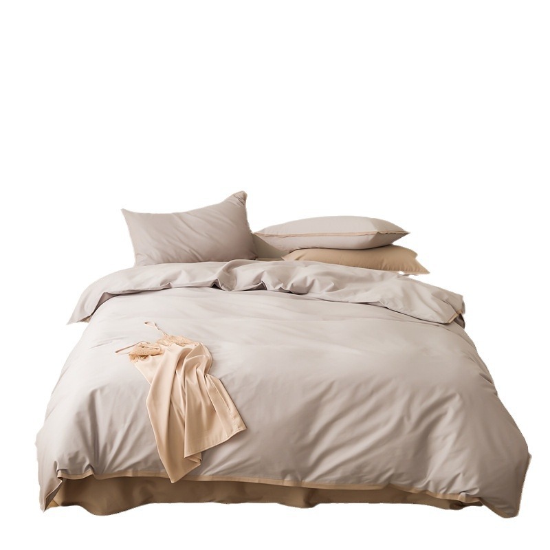 Estilo nórdico 100S algodón de cuatro piezas de satén de algodón de fibra larga algodón de cuatro piezas de algodón puro simple funda de edredón de cama de color sólido sábana
