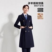双排扣时尚毛呢前台秋冬工装售楼部羊绒大衣大衣女中长款酒店新款