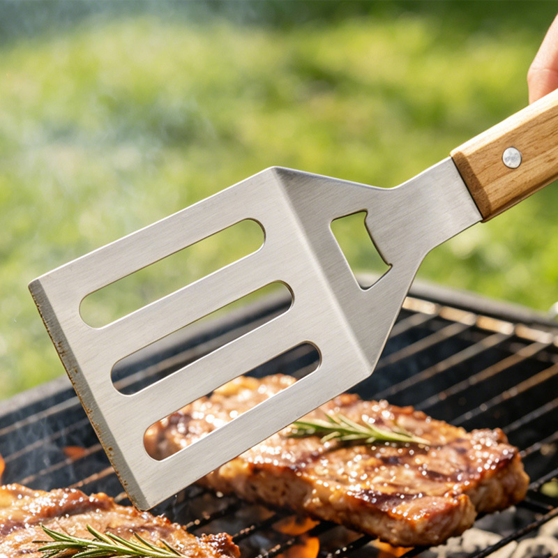 Juego de Utensilios para Barbacoa Set de 4 Piezas de Acero Inoxidable y Madera para Barbacoa image 3