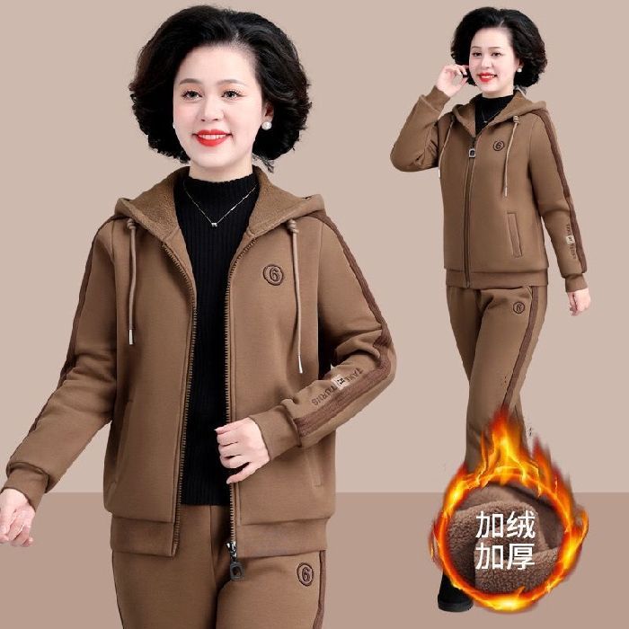 中老年套装妈妈卫衣2025秋冬季新版韩版加绒加厚休闲运动服两件套|undefined