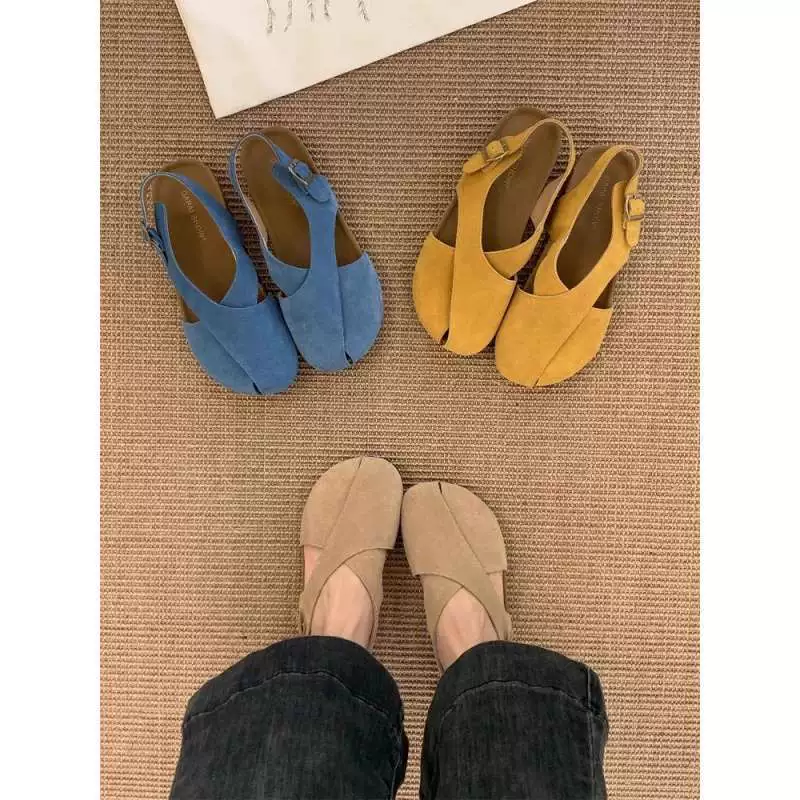 25 новых женских сандалий в стиле ретро, обувь Birkenstock на толстой подошве с пряжкой для верхней одежды с юбками, римские туфли на одной ноге.