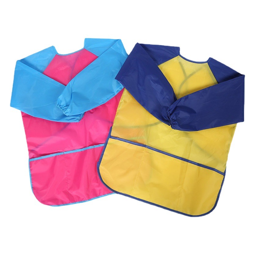 Fabricante en stock Pintura de abrigo impermeable para niños Delantal de manga larga Pintura de bebé Babero de nylon Vestido inverso impermeable