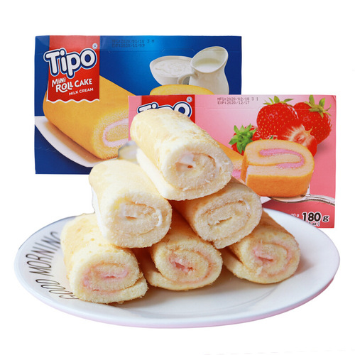 Vietnamese imported Tipo mini cake roll 180g strawberry/milk flavor breakfast snack Swiss roll pastry