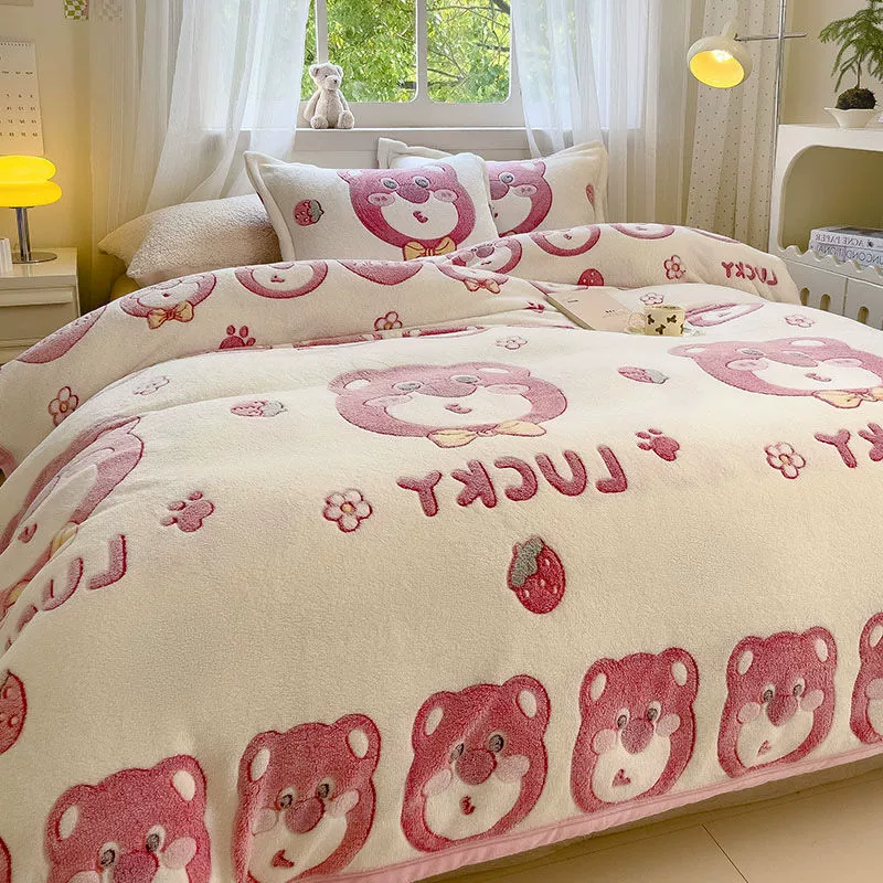 Коралловый фланелевый комплект (одеяло, простыня, полотенце)