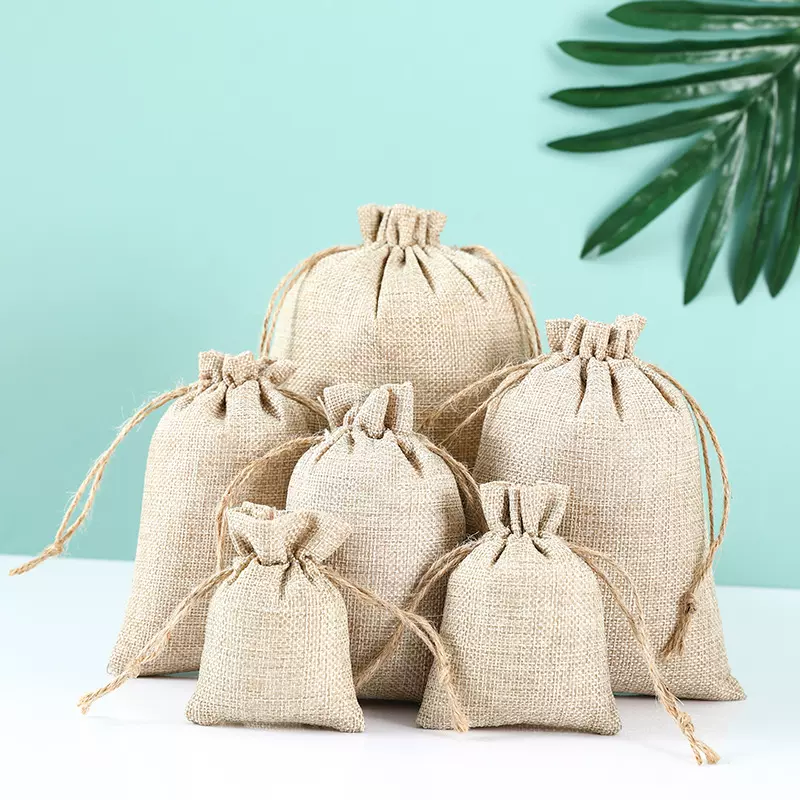 麻绳麻布束口袋抽绳首饰礼品包装袋亚麻布袋收纳复古风手提