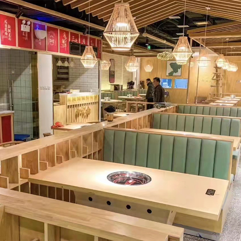 Foshan factory direct wholesale leisure quartz stone hot pot restaurant card seat sofa dining table and chair combination set