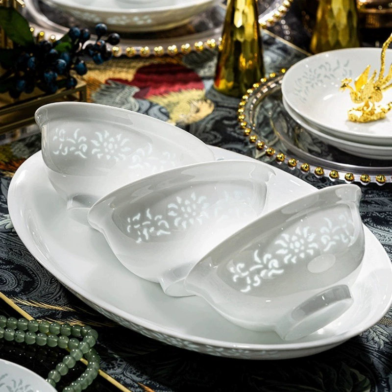 Jingdezhen белый фарфор Линглонг посуда глазурованный набор тарелок совмещенная элитная посуда для дома подарок здоровье для переезда