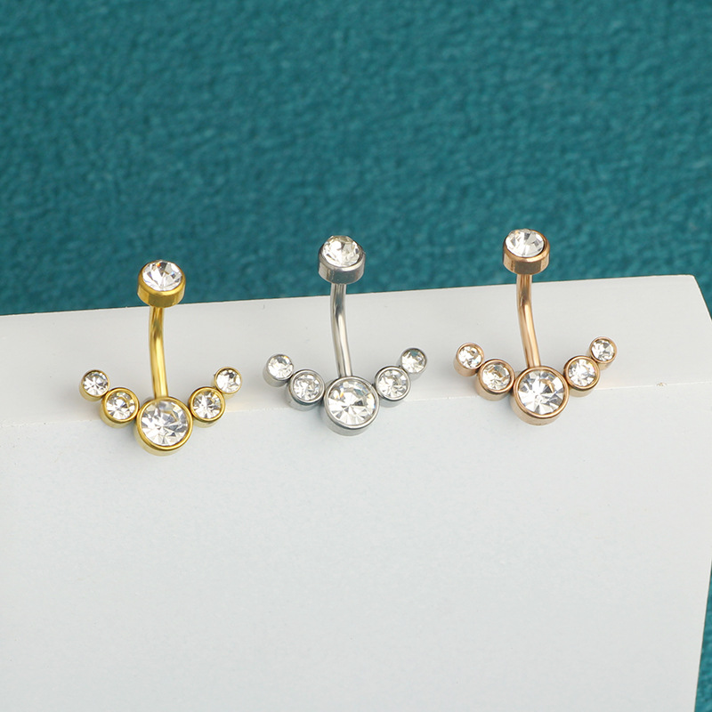 Stainless Steel Diamond Navel Ring Inner Teeth 5 Drill Navel Nails Rewind Navel Buckle Body Piercing Jewelry detail image 8