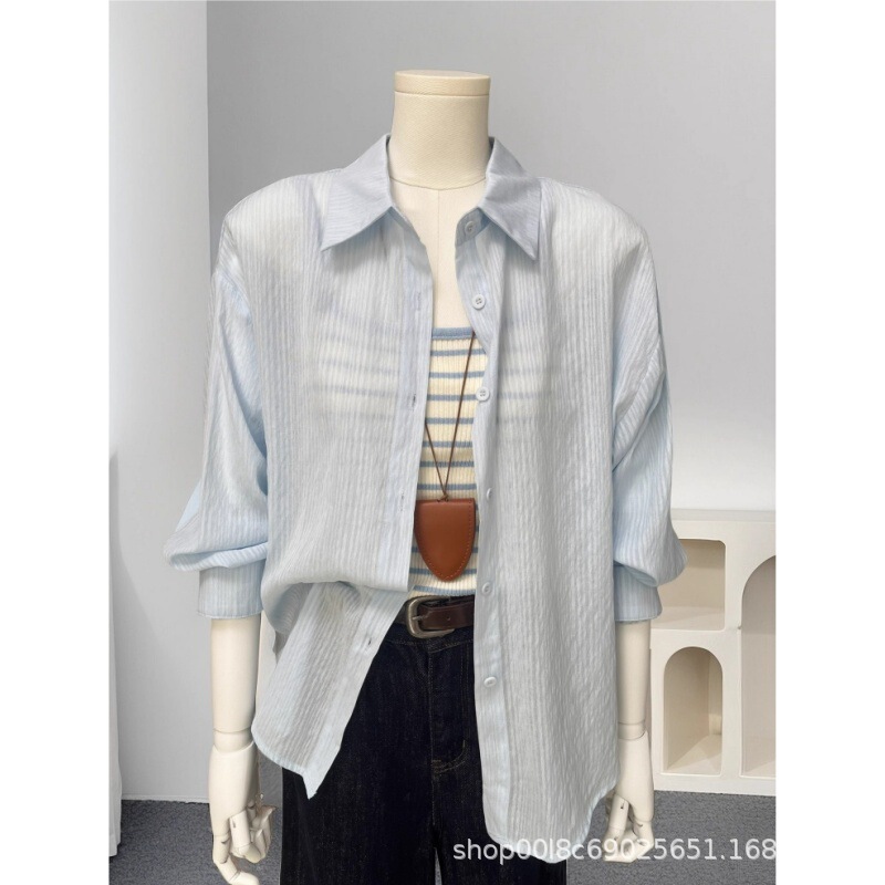 Korean Style light blue Shirt Women's Spring and Summer 2025 New Design Sense Bow Sunscreen Shirt Chic Good-looking Cardigan