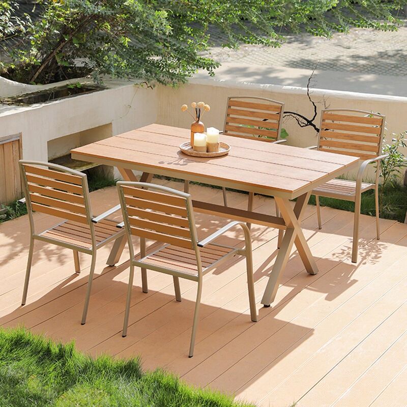Outdoor Plastic-Wood Tables and Chairs, Courtyard Leisure Outdoor Tea Table and Chairs, Garden Leisure Tea Table and Chairs, Waterproof and Sun-Proof Table and Chair Set