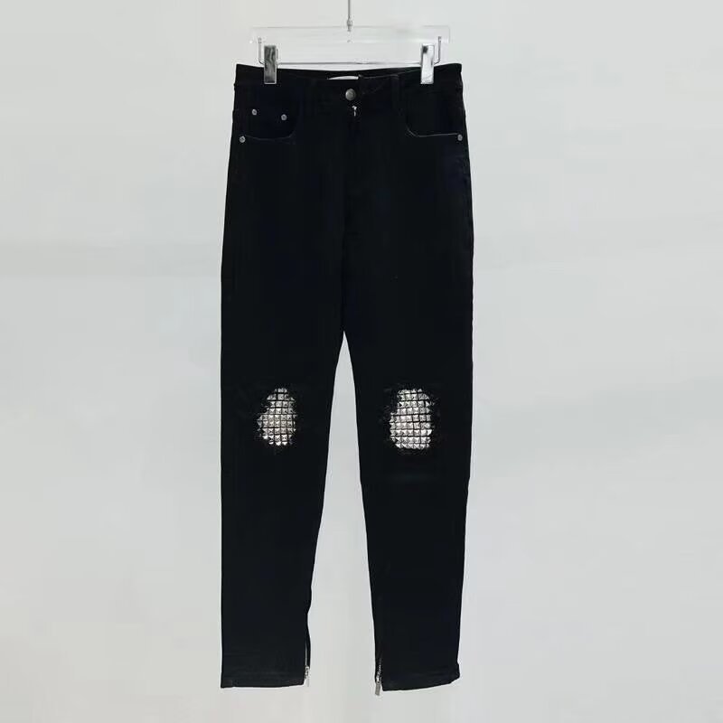 Men's Rivet Slim Fit Jeans Trendy Brand Black With Split Cuffs And Zipper Design Versatile Casual Stretch Skinny Long_viptrois.com