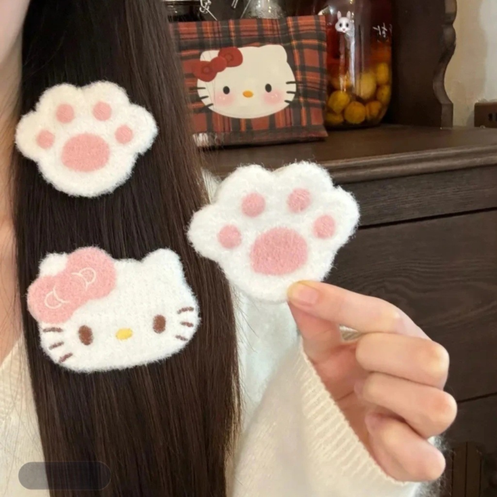 Cute and quirky cat paw plush hair clips, adorable KT cat and Miffy rabbit magic hair clips, hair accessories wholesale