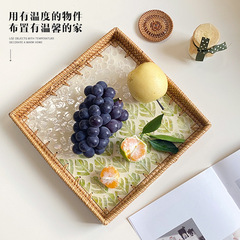 Rattan shell colorful storage square home living room light luxury picnic fruit basket candy restaurant high-end tray