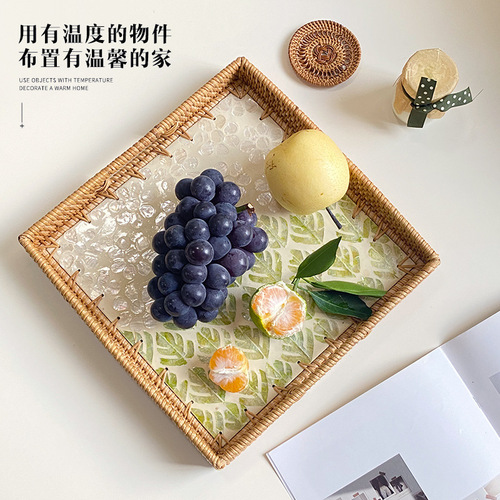 Rattan shell colorful storage square home living room light luxury picnic fruit basket candy restaurant high-end tray