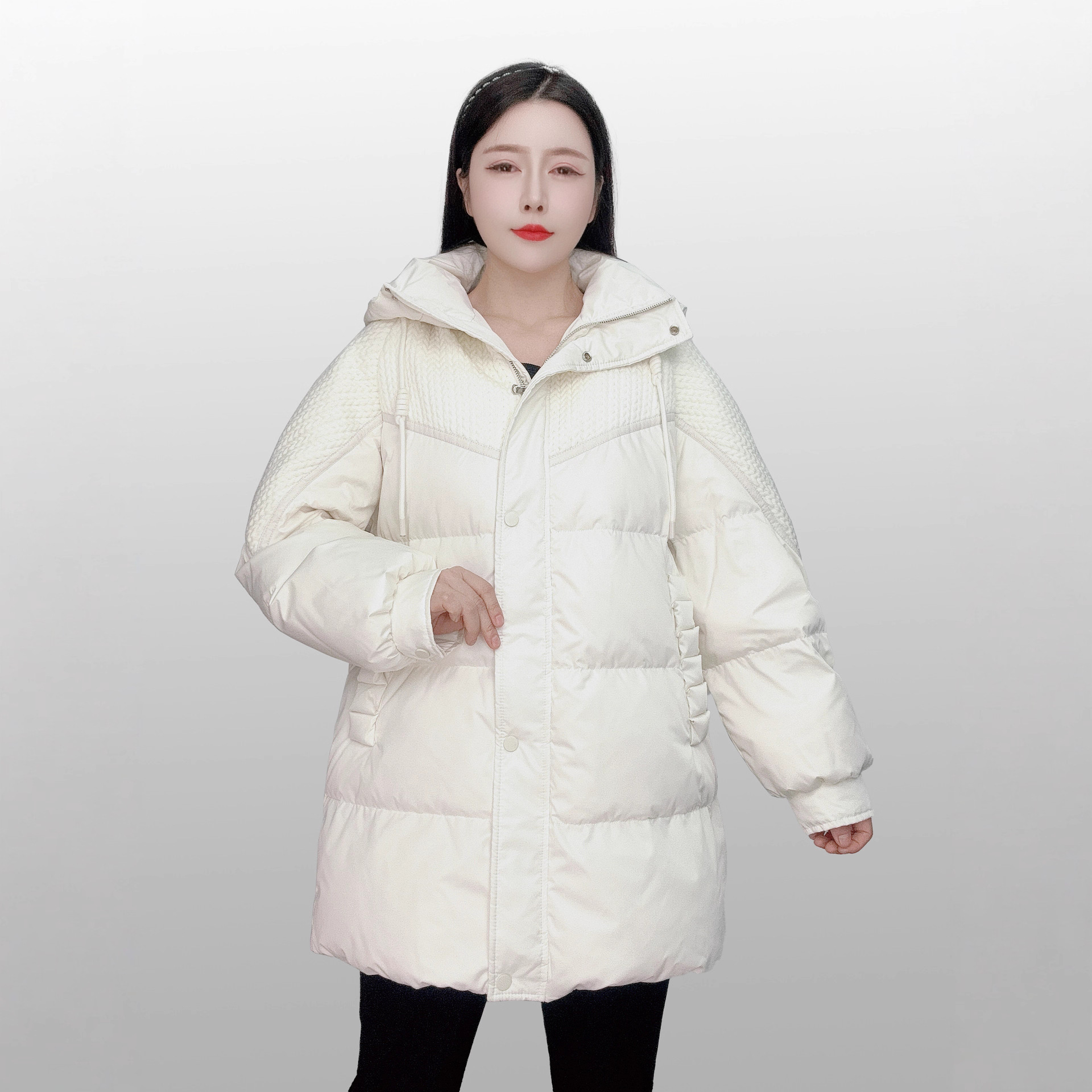 名品洋气羽绒服女今年流行时尚洋气中长款白鸭绒外套