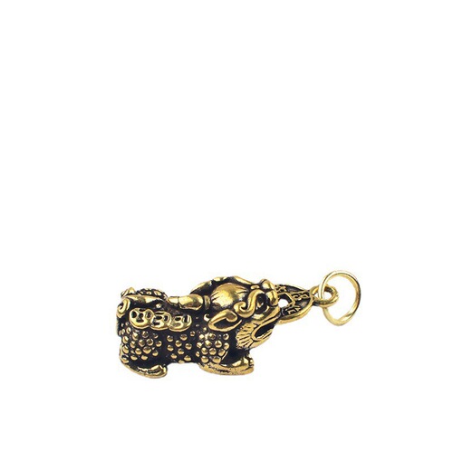 Brass Lucky Pixiu Keychain Set of Pure Copper, Small Pixiu with Knotweed Circles, Wholesale