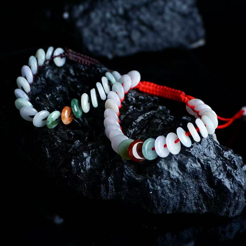 Ten Times Compensation for Fake Jadeite Three-Color Bracelet, Adjustable Safety Buckle Bracelet, Natural Genuine Ice Woven Jewelry Bracelet