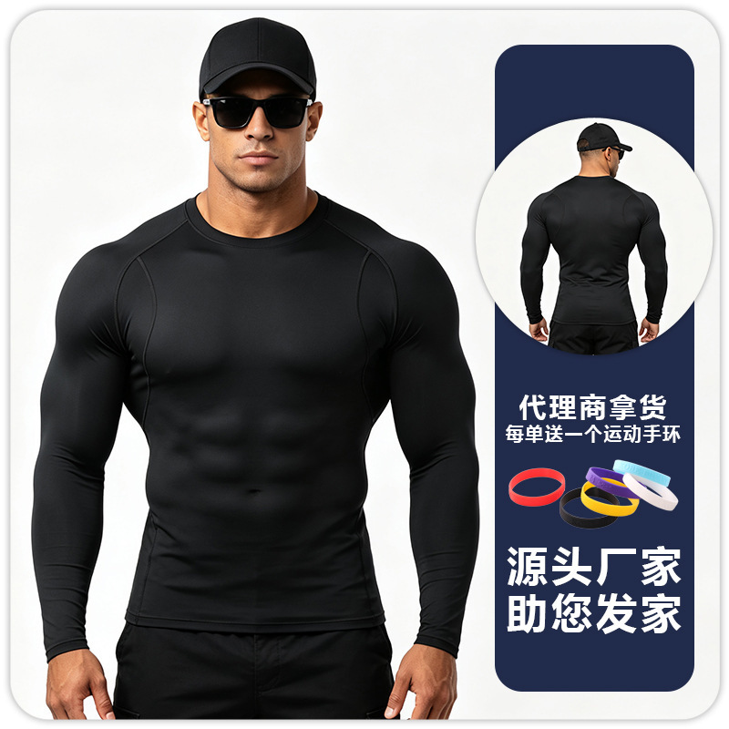 Mangas largas rápidamente secado maltas hombre correr maratón ropa de fitness de base de invierno de otoño calentamiento ropa interior alta elástica y lana
