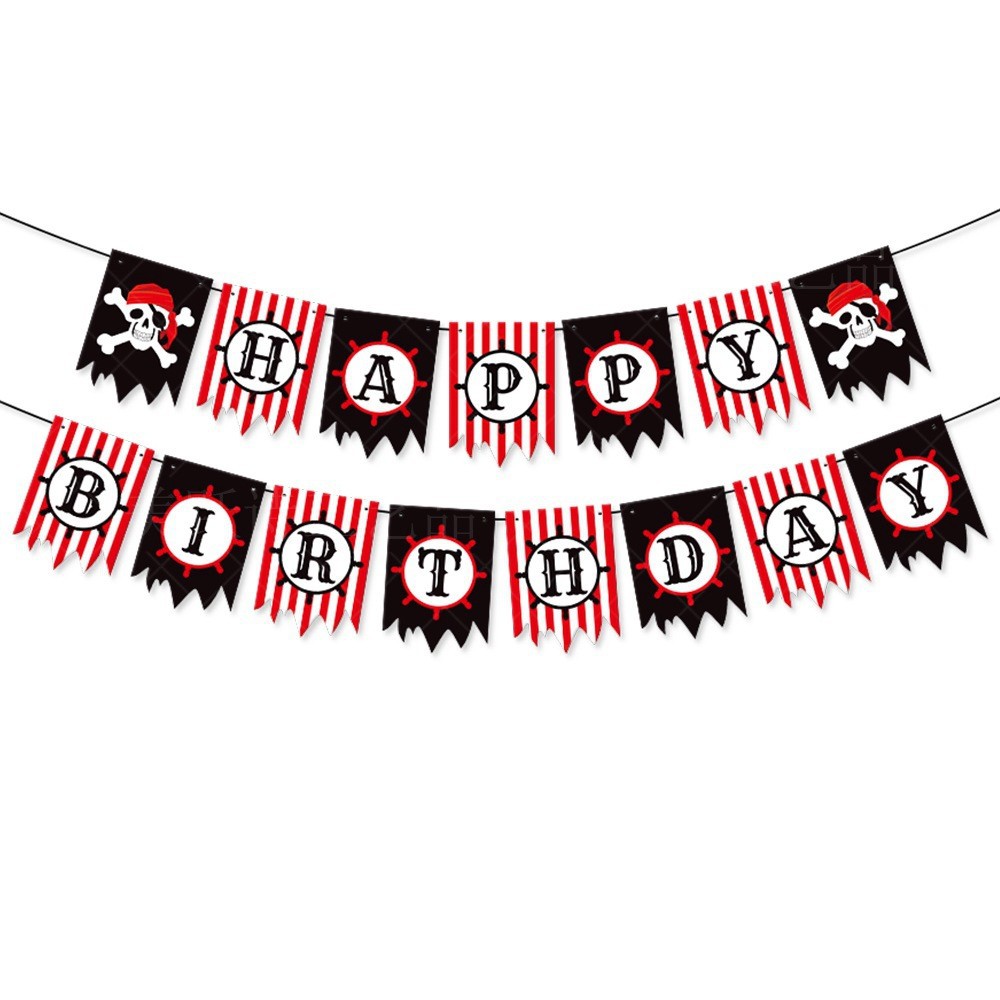 Halloween pirata tema fiesta de cumpleaños decoración traje cumpleaños bandera pirata espiral colgante pastel tarjeta inserción