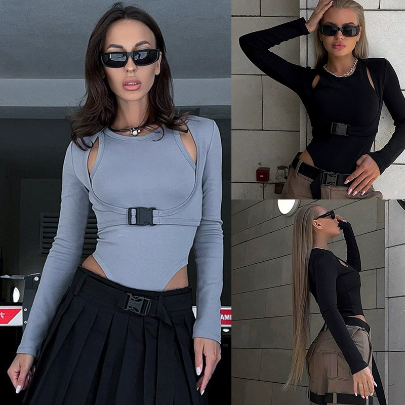 Трансграничная Внешняя торговля независимая станция Европа и США 2023 Осень с длинными рукавами поддельные две части тонкий однотонный комбинезон в уличном стиле для горячих девушек